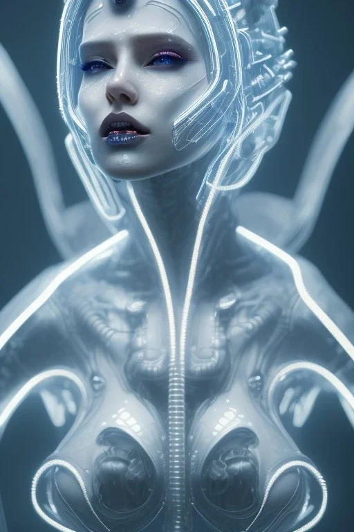 cyberpunk, white latex body, women, portrai, open mouth, perfect skin, tron, cyborg , perfekt, real, dream, hr giger