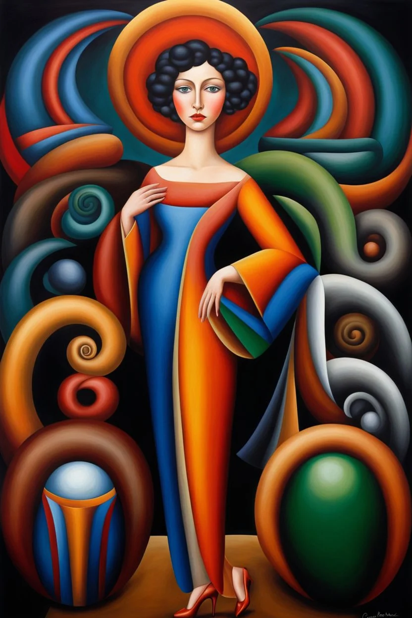 Woman, fantasy style by artist "Catherine Abel" highly detailed elegant beautiful crisp quality, colourful, Renaissance, by artist "Jean Bapiste Sponge",by artist "Tarsila do Amaral"