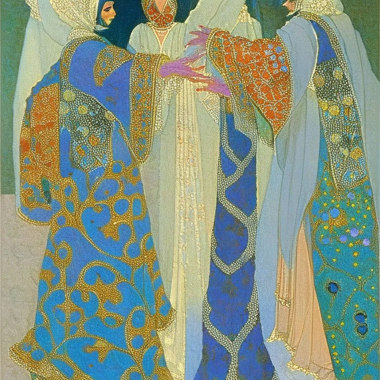 Odalisques in magnificent robes from 'Thousand and One Nights' by artist "Vittorio Zecchin"