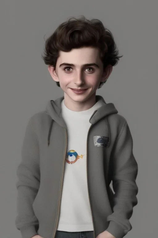 Timothee chalamet toddler, half robot, full body, jump, bokeh, hyper realistic