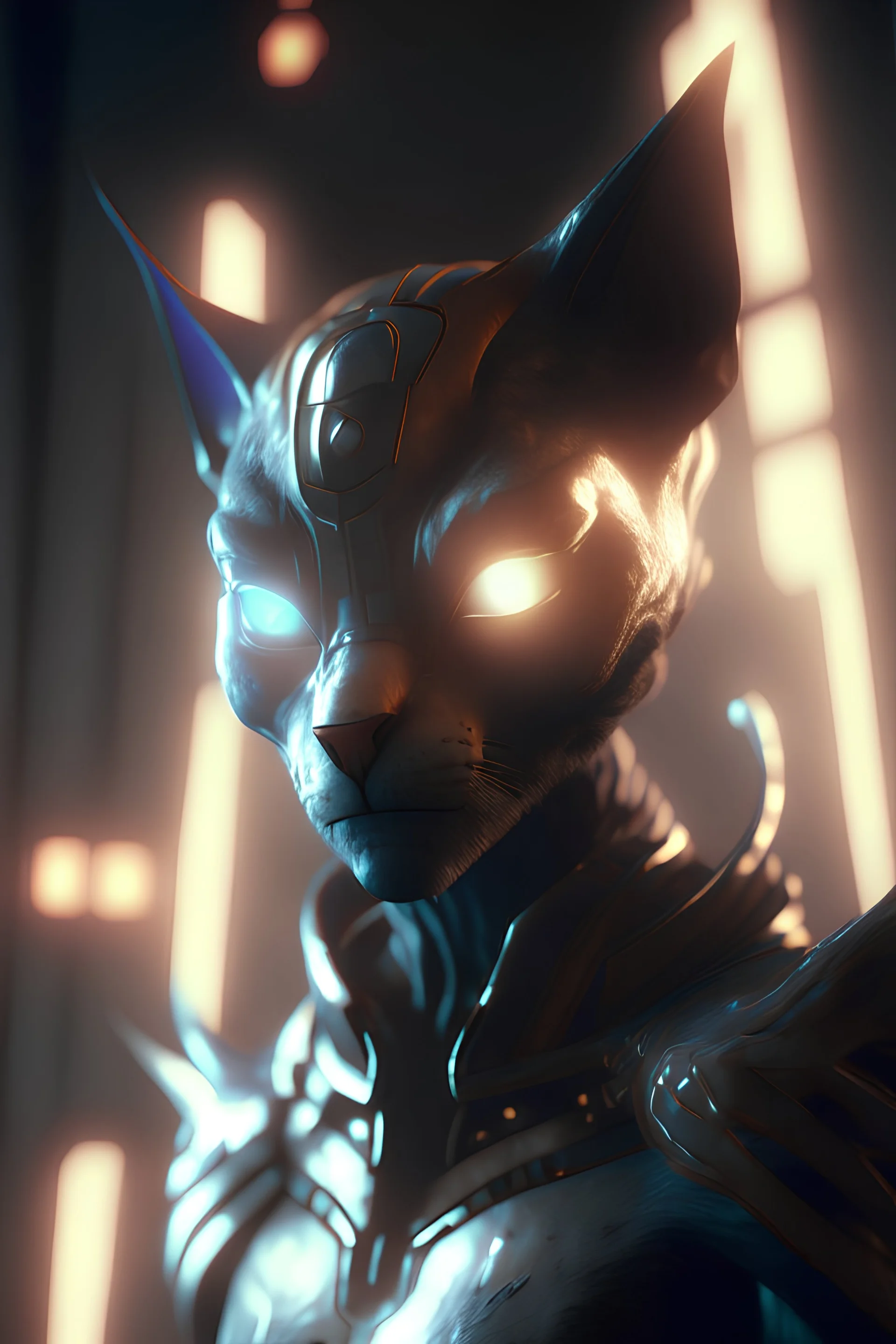 Cat Man alien , unreal engine 5, concept art, art station, god lights, ray tracing, RTX, lumen lighting, ultra detail, volumetric lighting, 3d