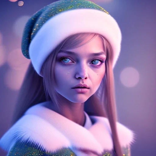 Cute Christmasy girl character, magnificent, majestic, Realistic photography, incredibly detailed, ultra high resolution, 8k, complex 3d render, cinema 4d.