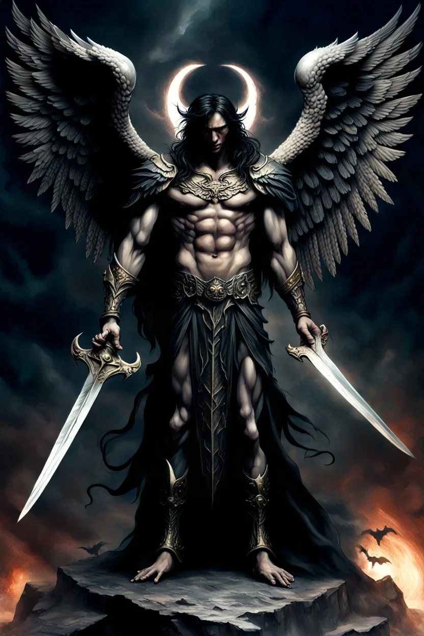 Samael the fallen angel, the angel of death, the avenger of sins and the seducer, warrior, demon prince, the bringer of light, who bears the Seal of Darkness, high realistic, detailed, dark fantasy,