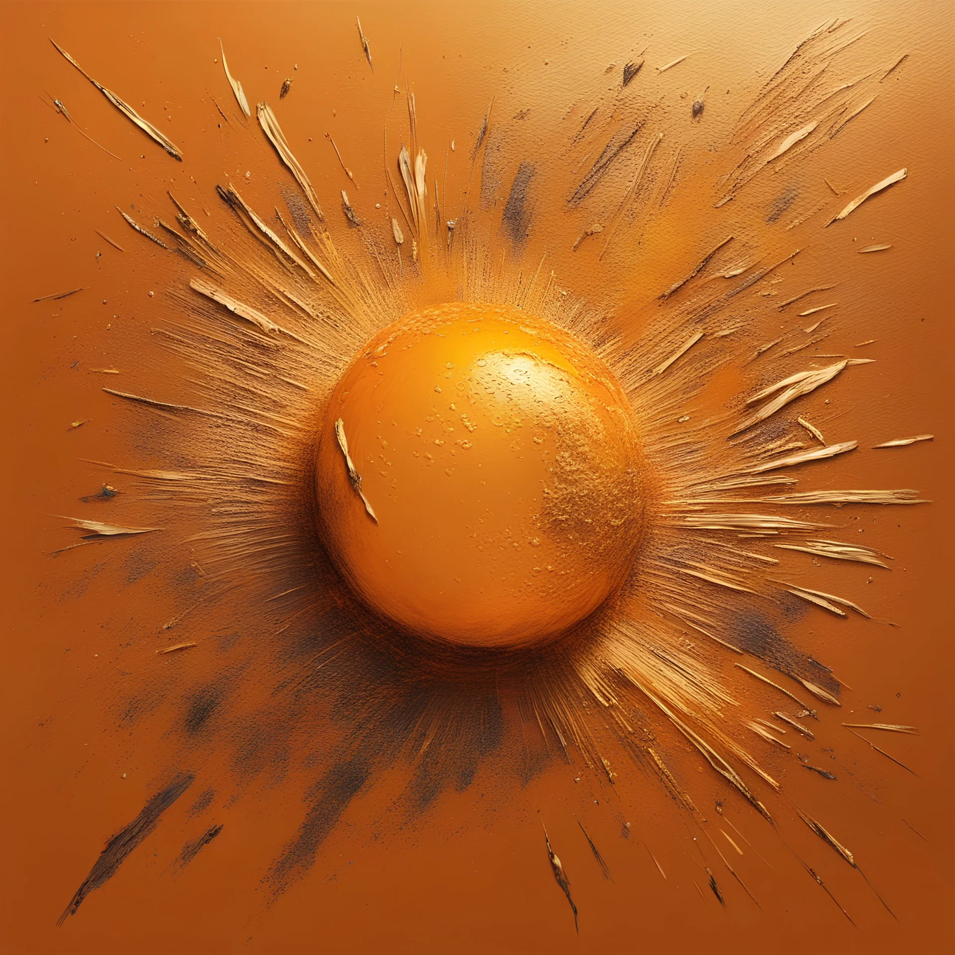 Hyper Realistic Golden-oil-paint-scratch-marks on orange-background with burning-embers on it