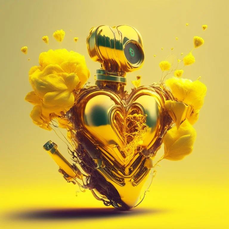 golden robot electric heart with tree wings