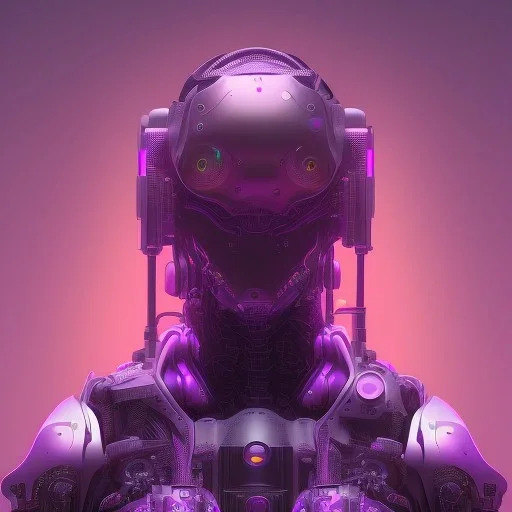 A beautiful portrait of a cyborg monkey purple neon color scheme, high key lighting, volumetric light high details psychedelic background