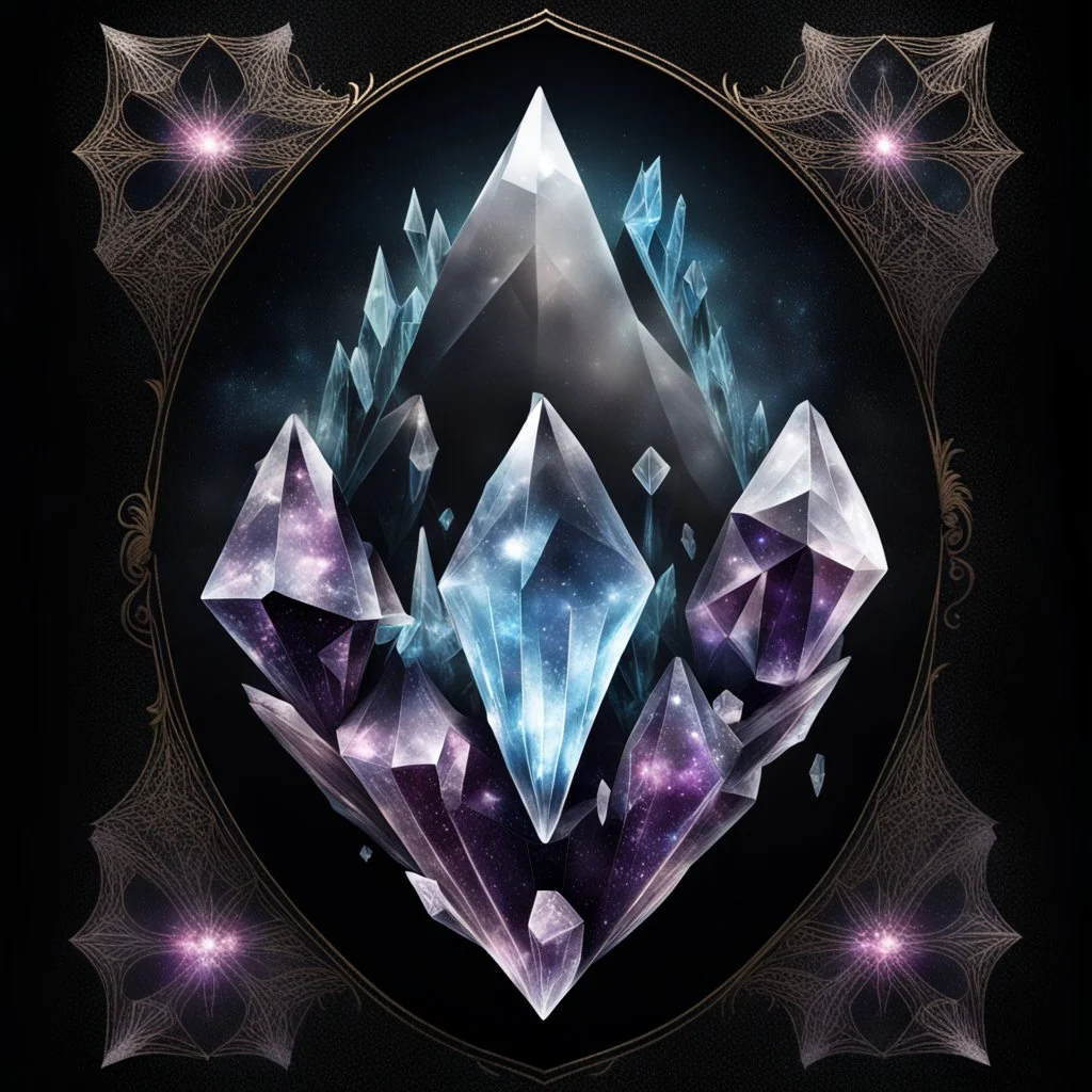 Generate a Movie Poster: "Cursed Crystals" On Royal Black Velvet Background.