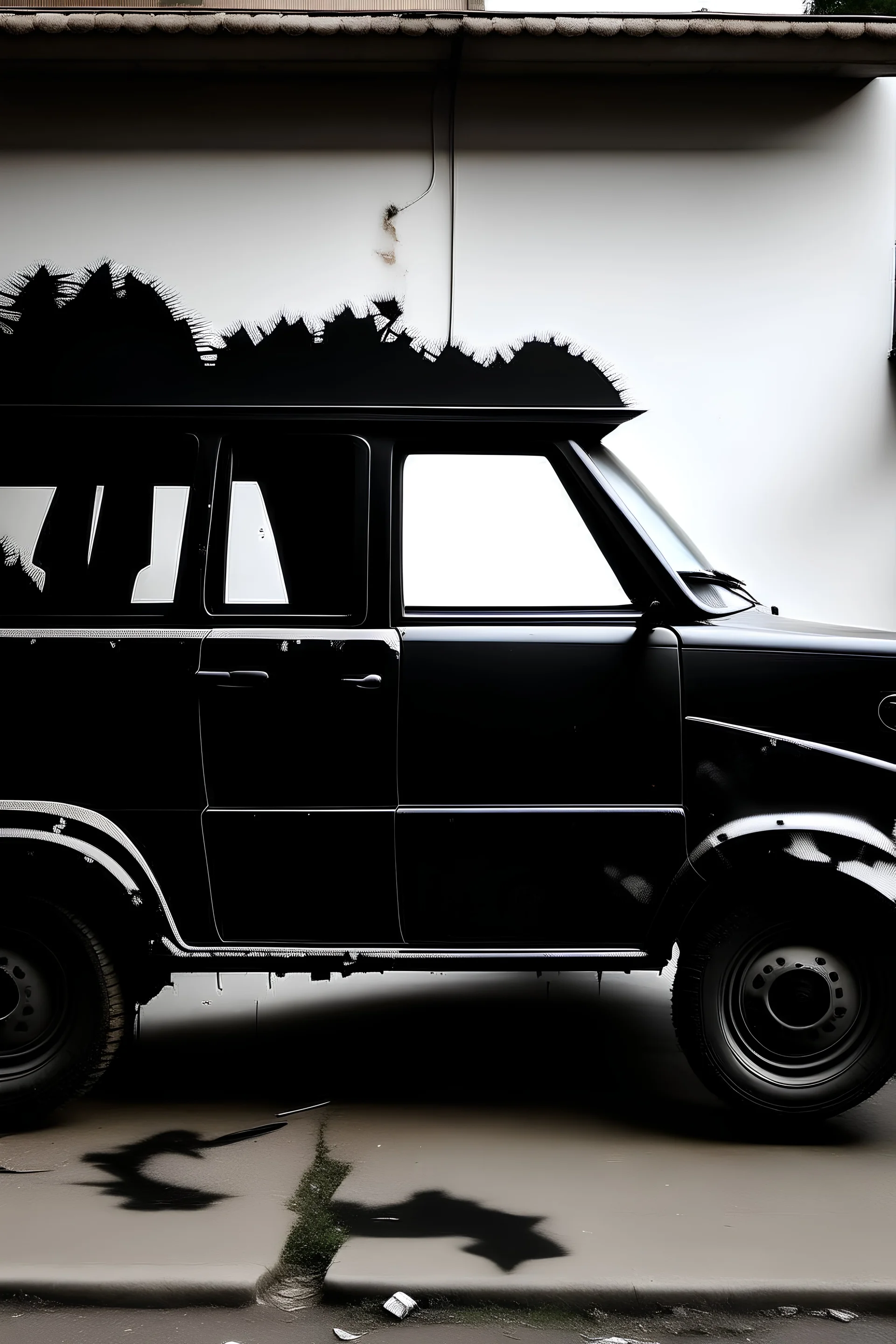 silhouette banksy trabant car