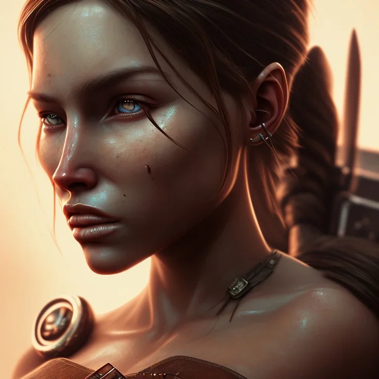 a Photorealistic lara croft viking paint, big breast, big eyelash, brown eyes, elegant, Artgerm, Beautiful dynamic,shadows,Artstation,concept design art,Octane render,8K, bw