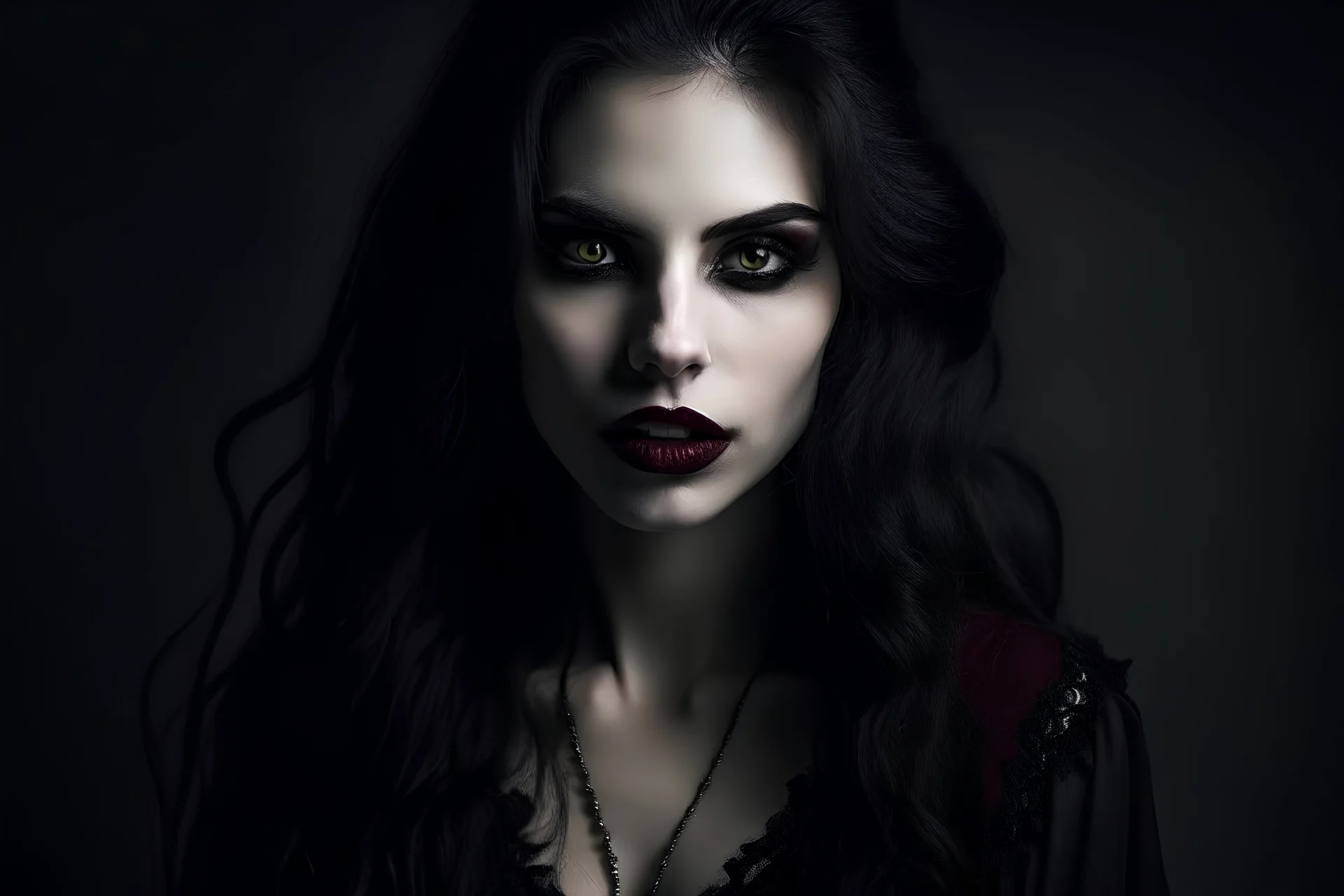 portrait d'une femme vampire aux cheveux noir