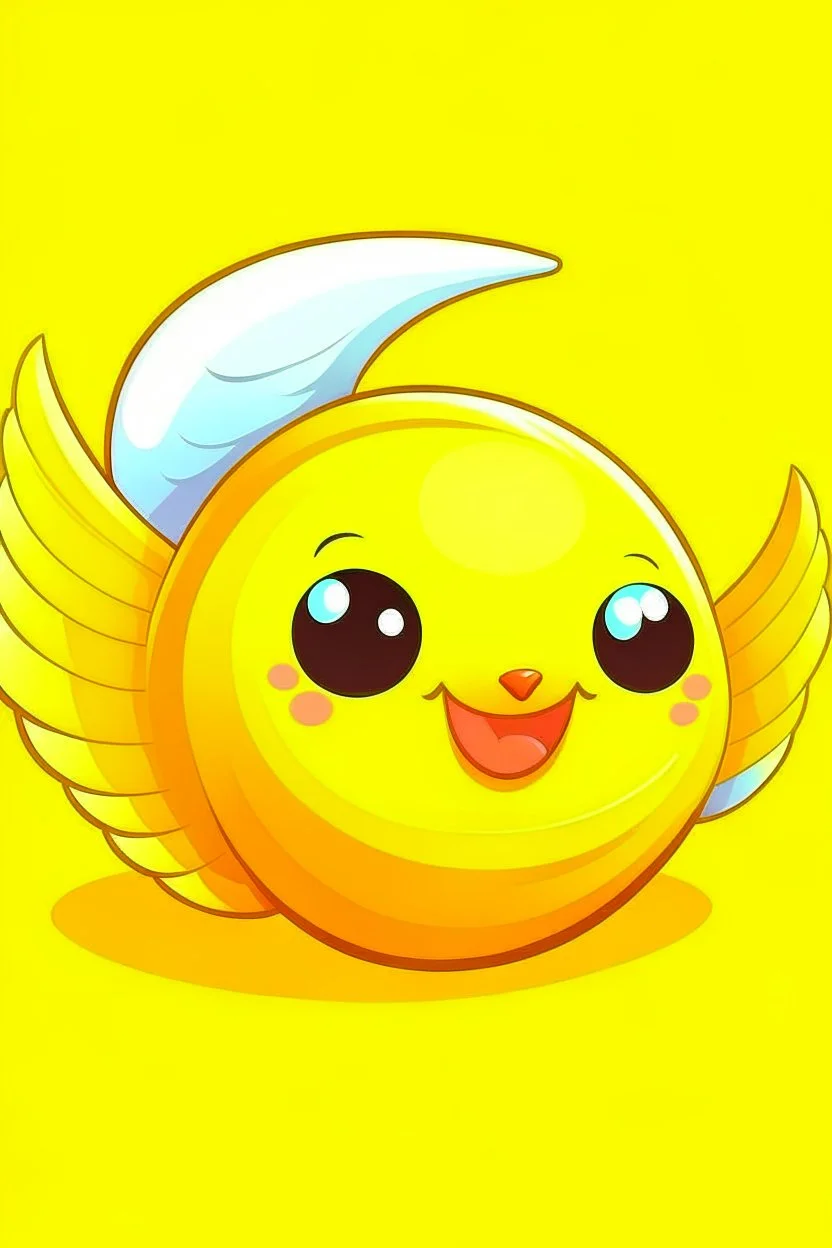 A fluf yellow ball with wings. Toy. Floating. Animalistic.