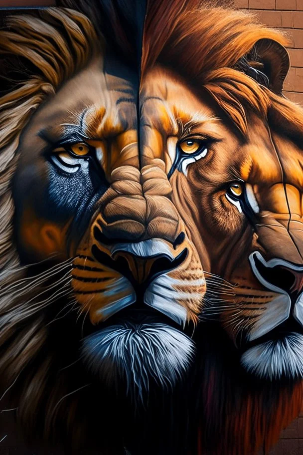 Mufasa y Simba colores contrastantes obra de arte arte callejero impactante detallado hiperrealista 8k