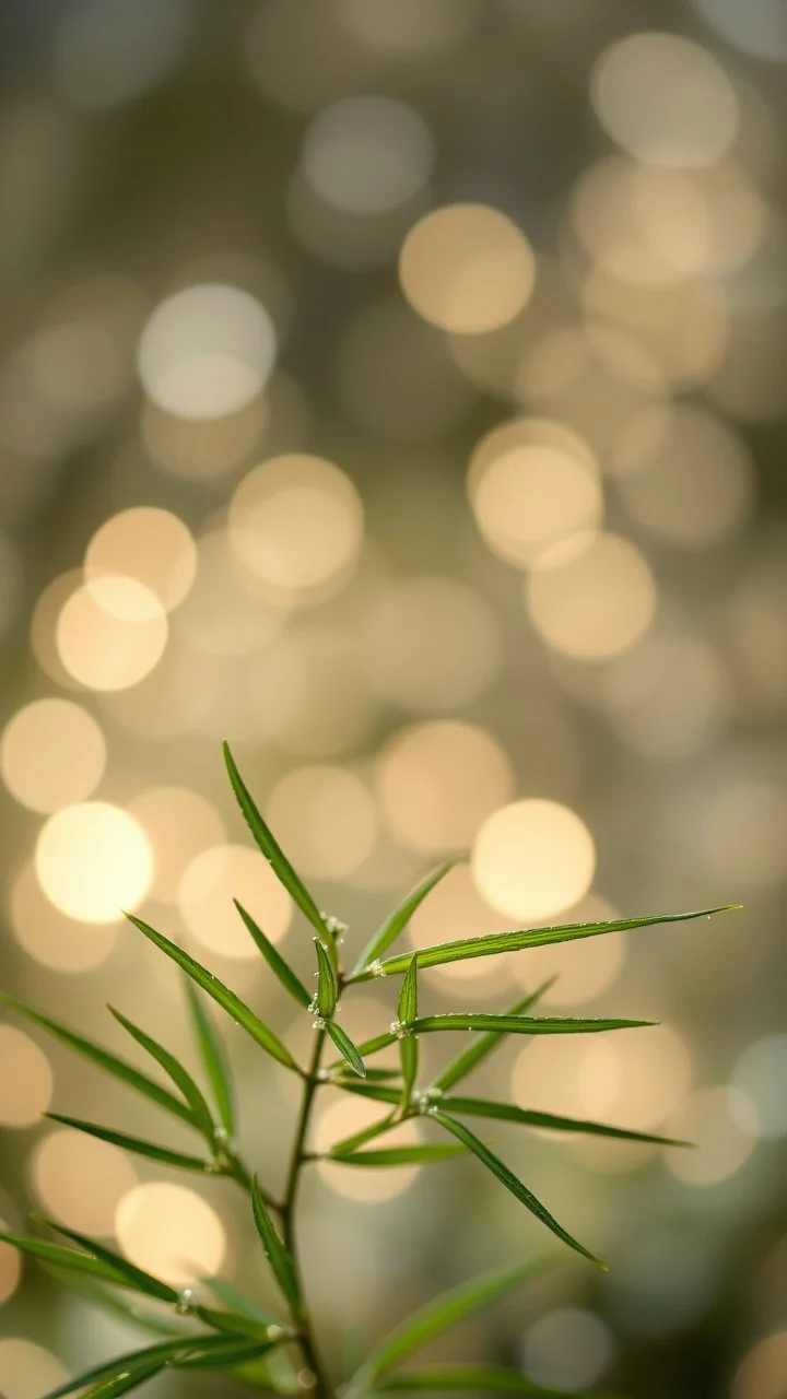 A very delicate New Year's composition, sparkling patterns, very delicate, iridescent bokeh.a long Hemp green leaf