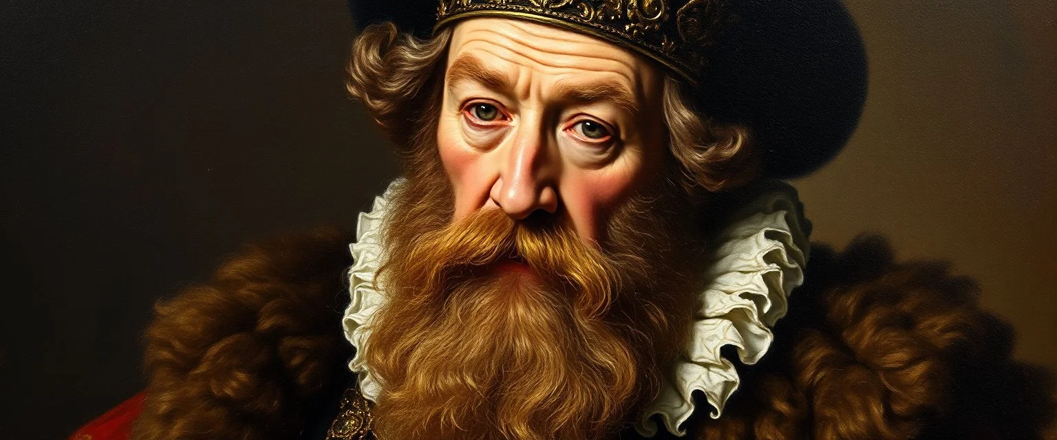 master oil painting by Rembrandt, king charles as an old black guy