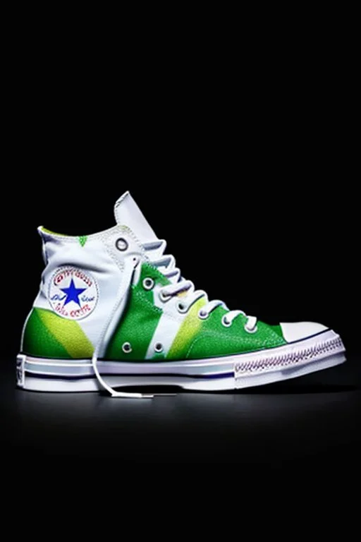 A converse sneaker with India's flag printed on the material, green, white and yellow