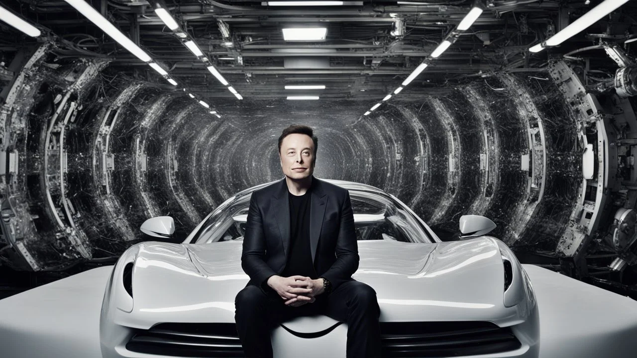 "A captivating image blending the brilliance of tech pioneer Elon Musk with cutting-edge artificial intelligence technologies. Musk is clearly visible, facing the camera with a confident smile that reflects his assurance and enthusiasm. Amidst his face's candid charm, advanced robotic elements are integrated, showcasing the synergy of human ingenuity and AI advancements. This image embodies the perfect balance between humanity and technology, echoing Musk's visionary approach to shaping the futu