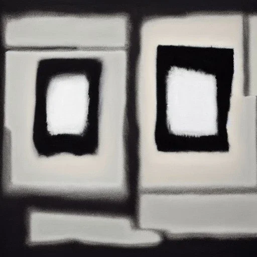 abstract artwork of black and white rectangles, oil on canvas, black and white, smudged charcoal, in the style of mark rothko