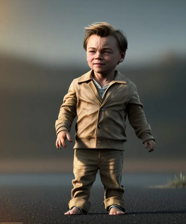 Leonardo di caprio toddler, full body, car, dramatic lighting, hyper realistic