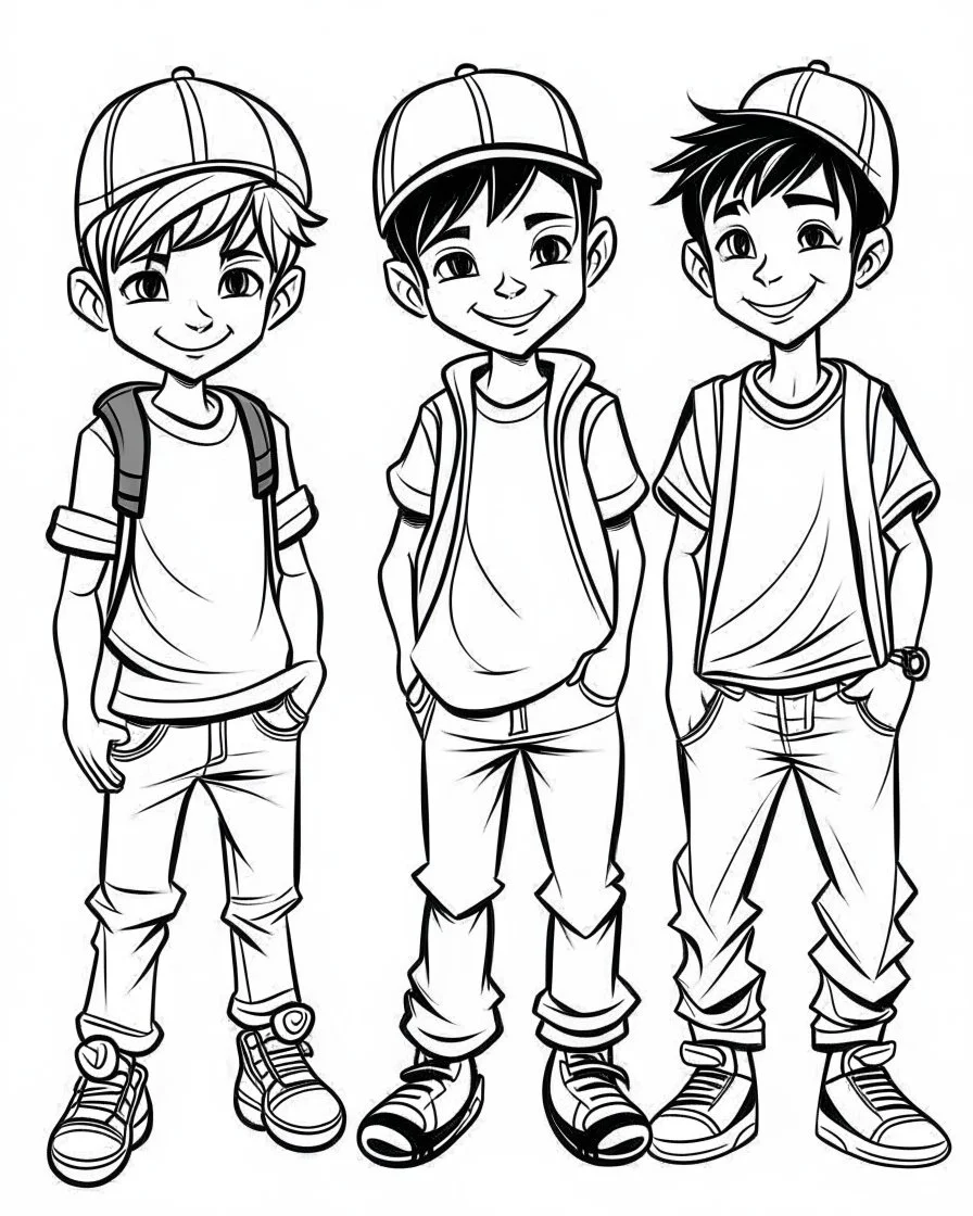 real boys cartoon coloring pages , no black color, no no flower, b/w outline art for kids coloring book page, Kids coloring pages, full white, kids style, white background, whole body, Sketch style, full body (((((white background))))), only use the outline., cartoon style, line art, coloring book, clean line art, white background, Sketch style