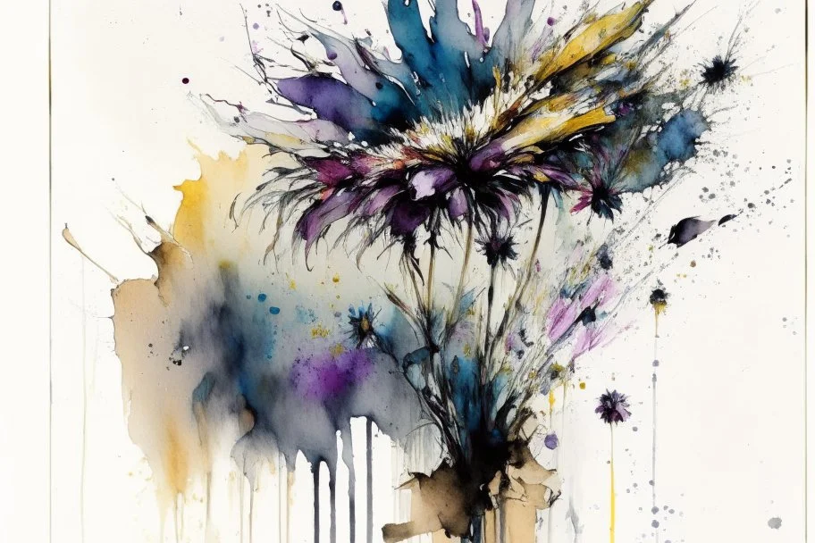 flowers in the style of Agnes cecile,frank Auerbach, in frame, watercolor, wet on wet and splattering techniques, full shot,centered, perfect composition, abstraction, surrealism