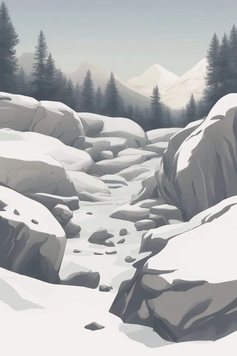 Drawn rocks on a snowy landscape