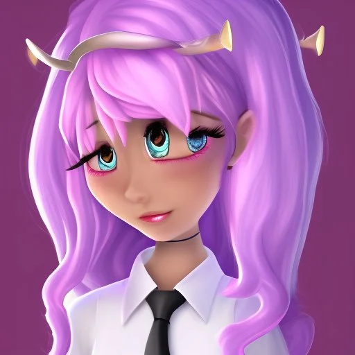 ROBLOX woman character pink hair with horns with white t-shirt and black tie