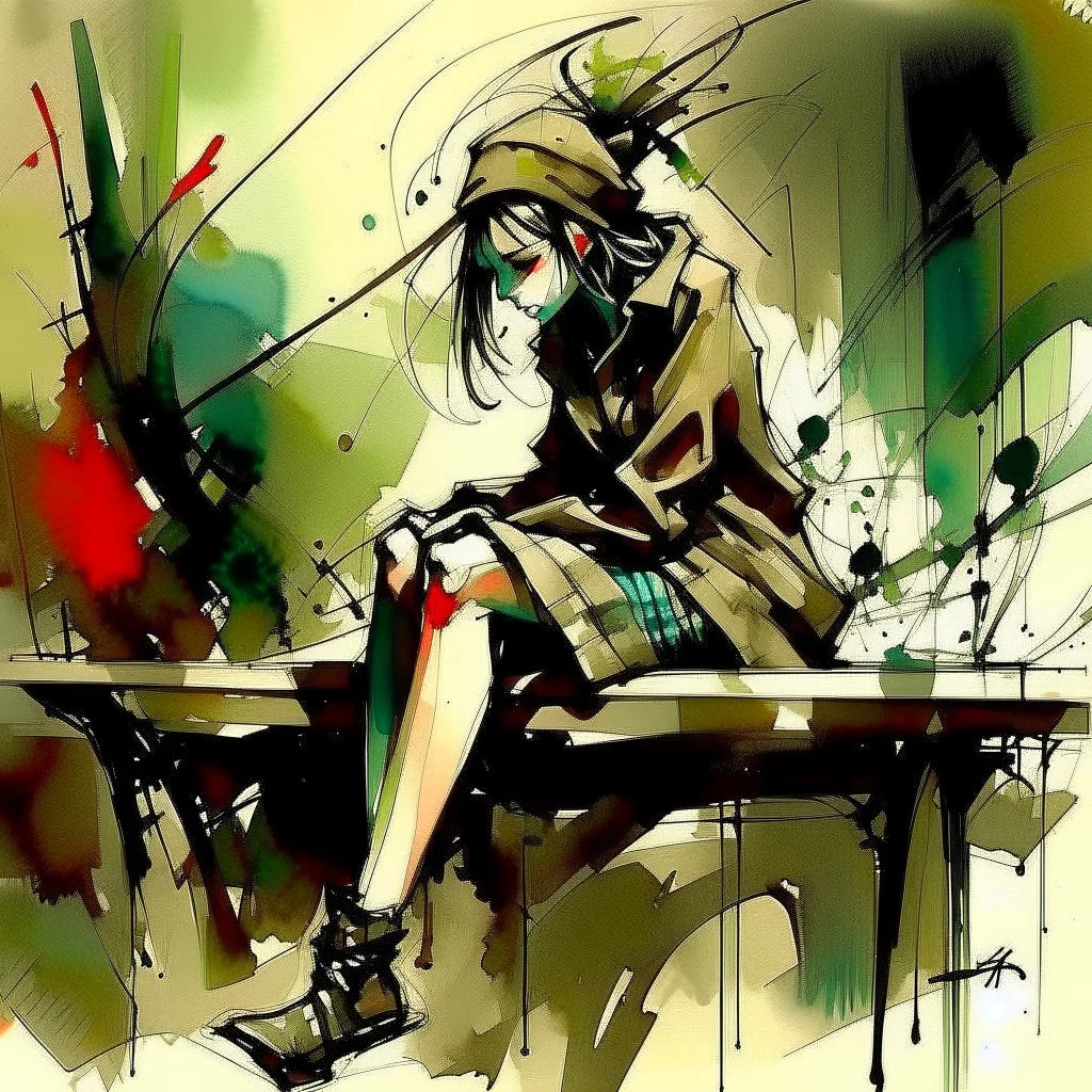 girl sitting on a bench. Alex Maleev