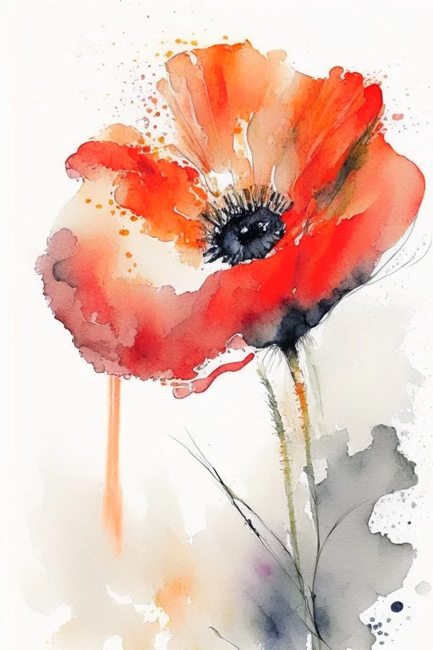 abstract watercolour poppy in the style of jean haines, centred