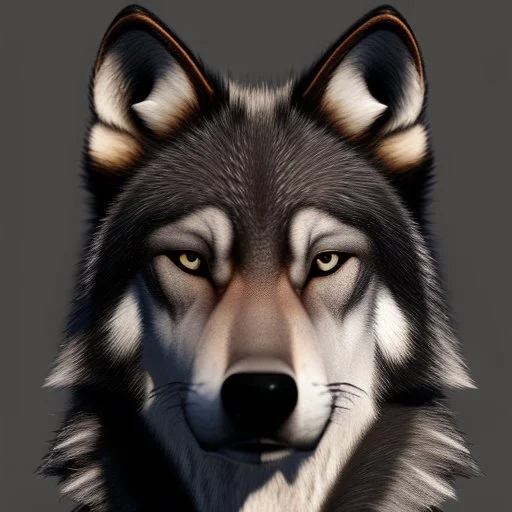 Ultra realistic cg rendering of Jet black wolf with gold eyes