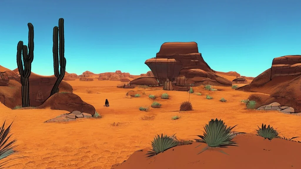 desert city far in the background comic style