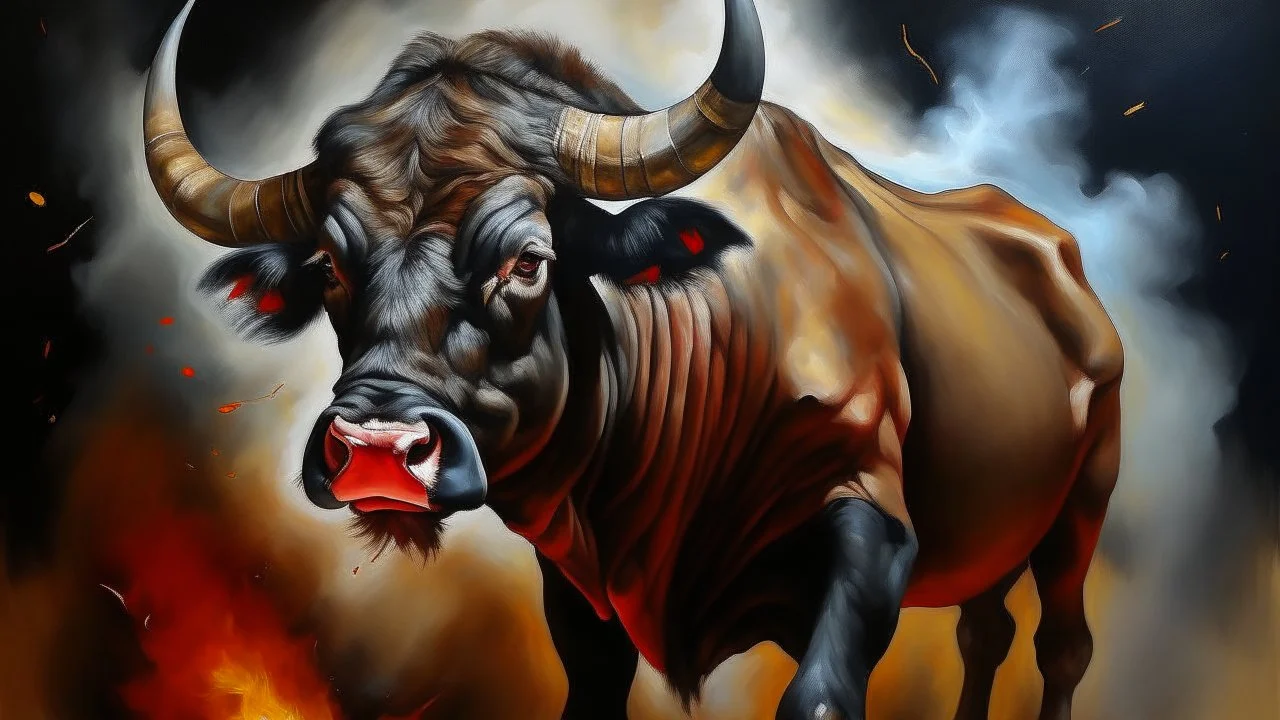 dangerous bull oil painting