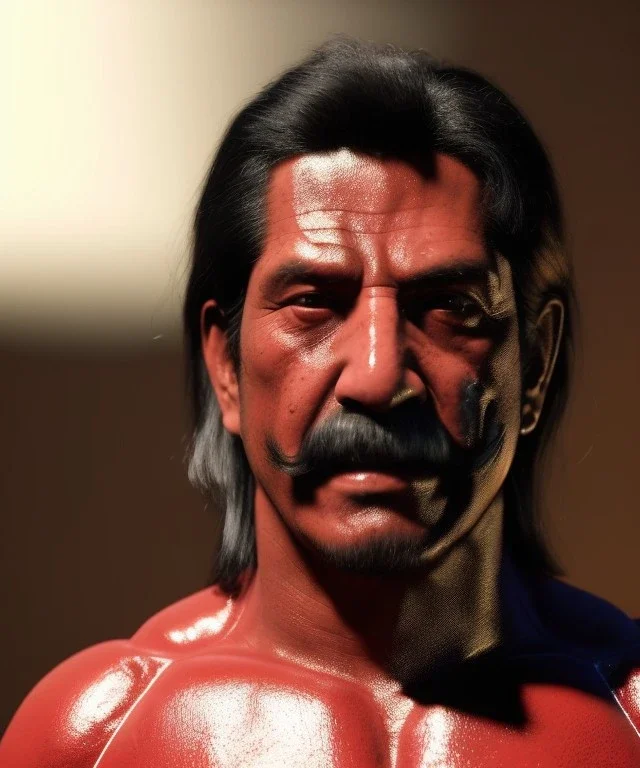 Portrait Mexican Man, wrestling, retro 80s style, hot ambient, photo studio, red, gold, vibrant color, highly detailed, art stations, concept art, smooth, unreal engine 5, god rays, ray tracing, RTX, lumen lighting, ultra detail, volumetric lighting, 3d, finely drawn, high definition, high resolution.