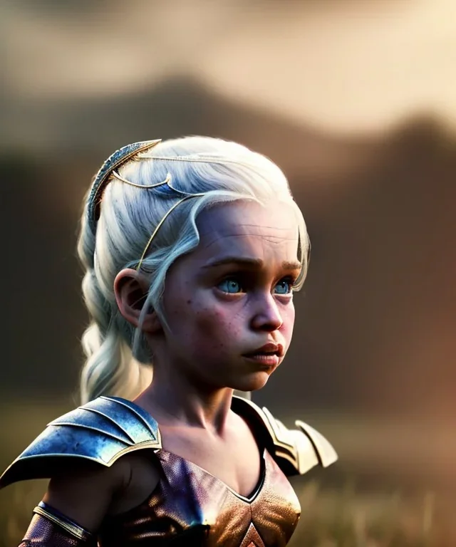 Daenerys Targaryen toddler, dragon, full body, dramatic lighting, angry, hyper realistic,