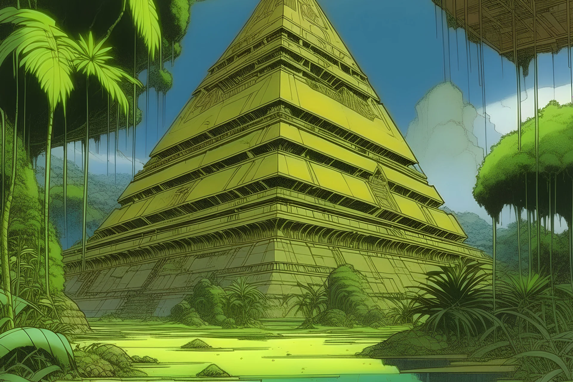 pyramid temple in the jungle by moebius