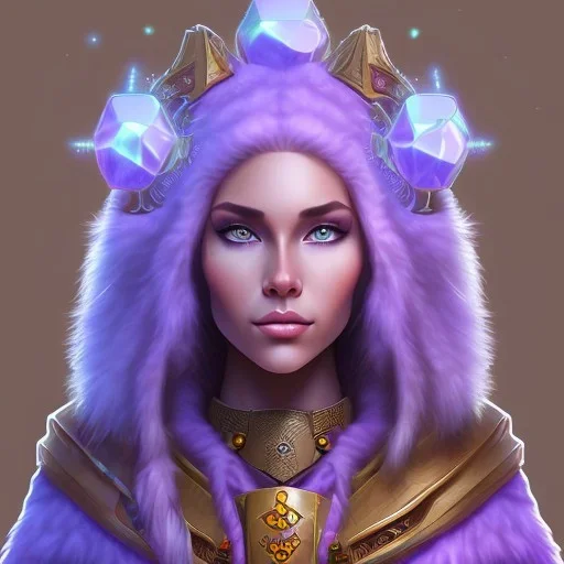 D&D character, female, druid, nature, tan skin, purple galaxy cloak, bust