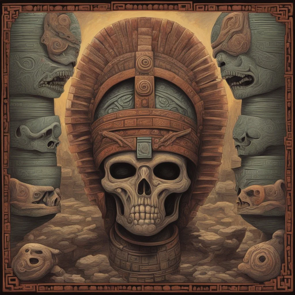 The sound of an Aztec death whistle, neo surrealism, stygian horror, smooth meander matte oil paint.