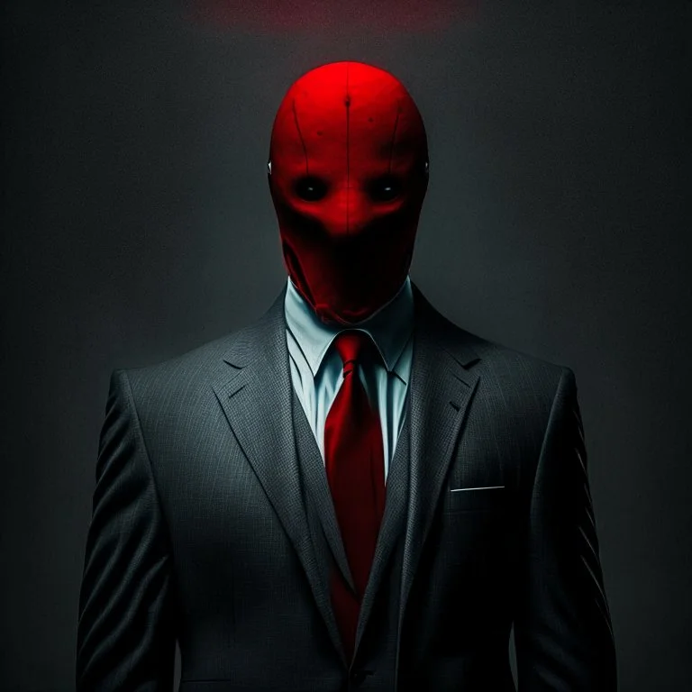 a scary man wearing a suit with a red tie who has no face