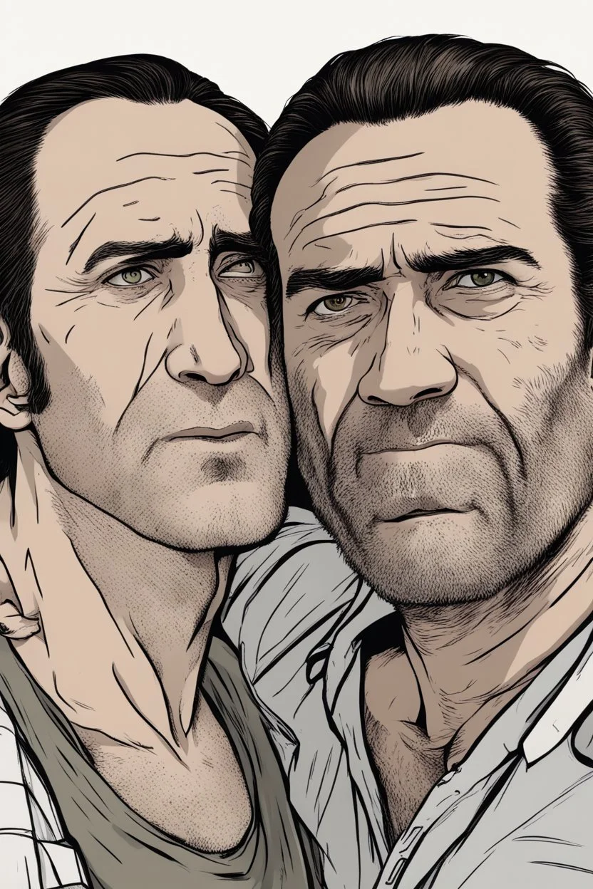 Nicolas Cage and Trevor Philips cuddling in the bedroom.