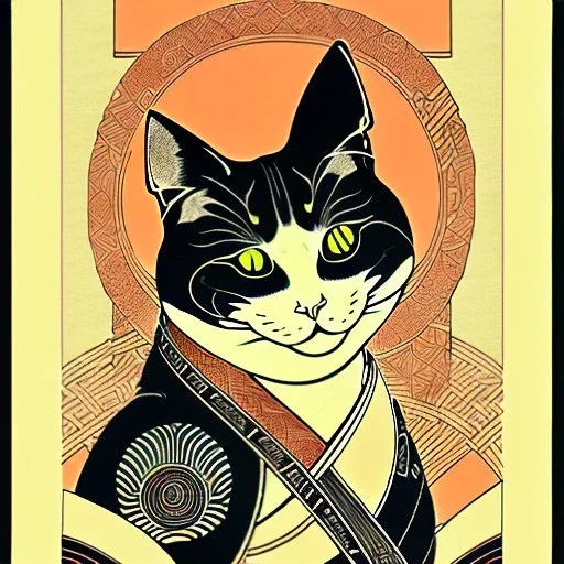 Ukiyo-e styled art, cat