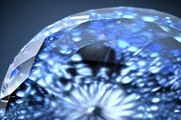 Blue raindrop on a big diamond, black backround , close up view, photo quality, ultra realistic