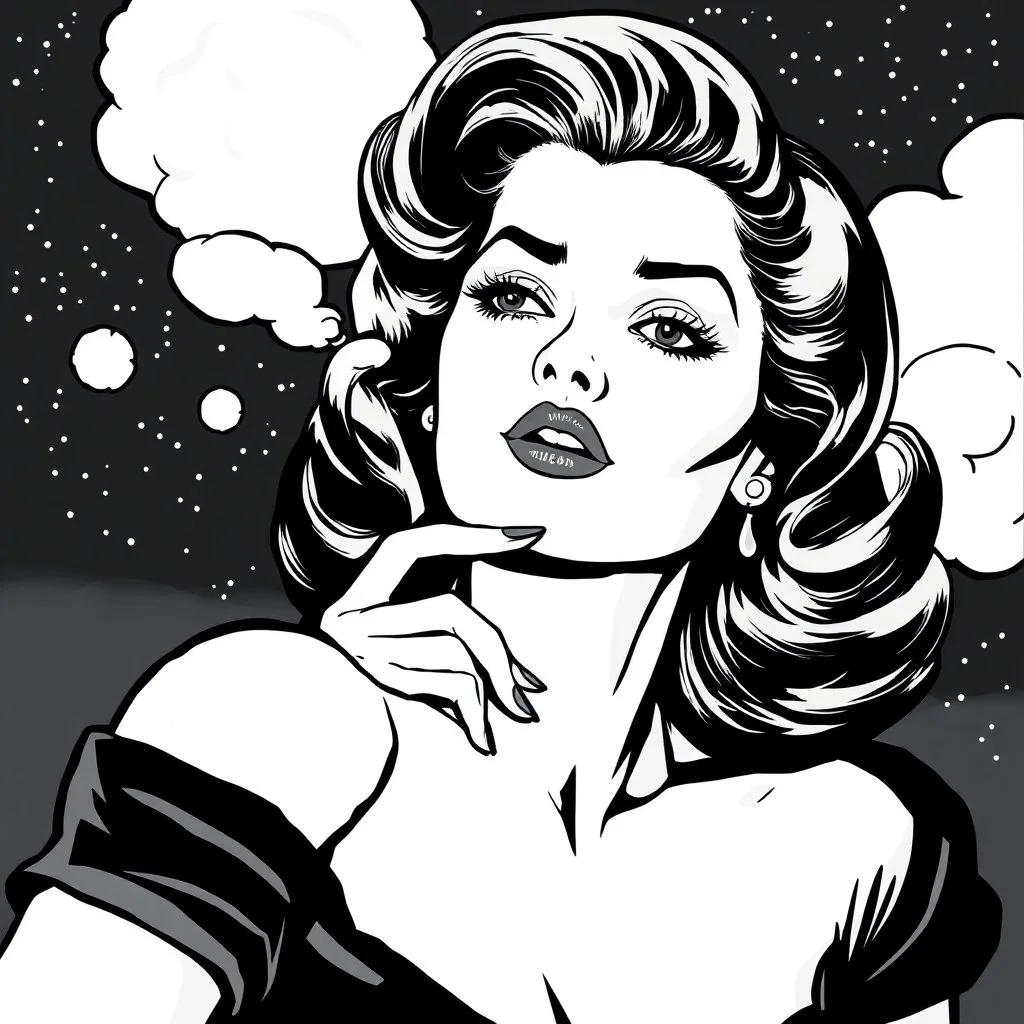 Rita hayworth in a manga style, dreaming