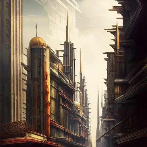 Vignola classicism architecture Metropolis, otto hung, friz Lang ,renaissance painting, matte painting,romanticism painting,cyberpunk,detailed facades, retrofuturistic