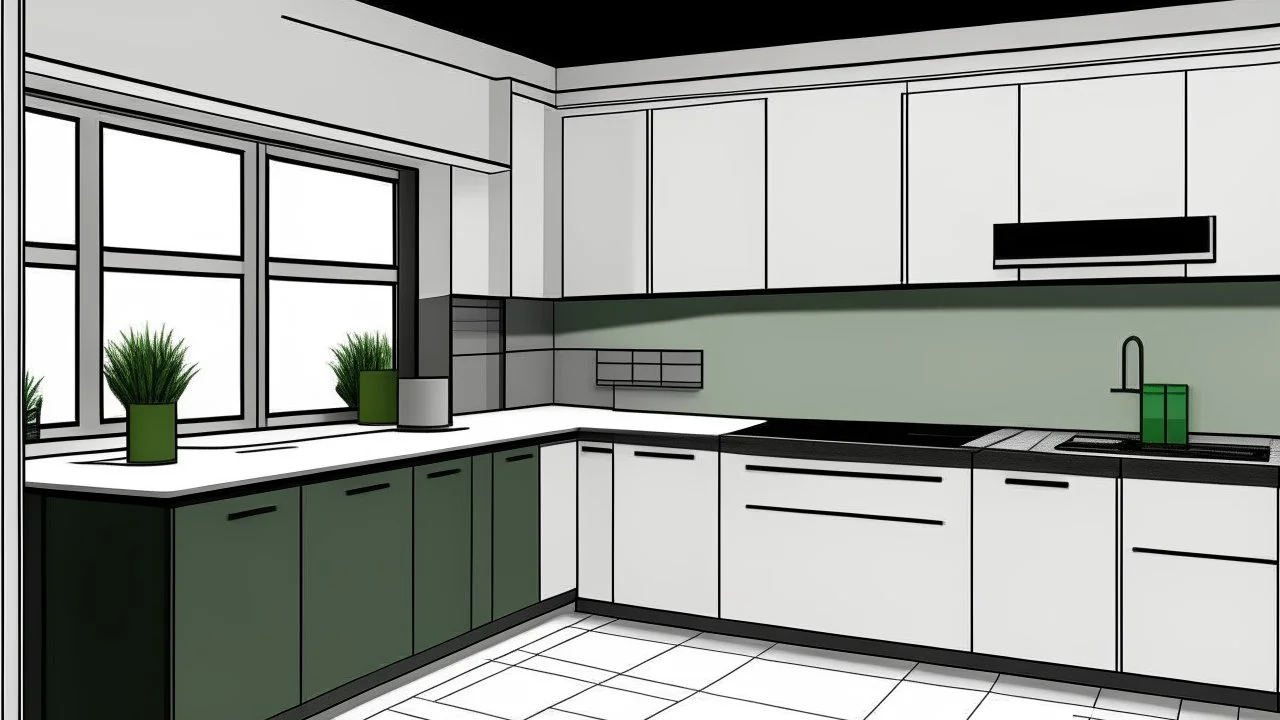 kitchen with marble color on the left side by the window from the bottom up, a microwave and an oven installed in the furniture, and on the right side and next to it an induction hob and a cooker hood above it, on the right side there is a sink and a dishwasher underneath it