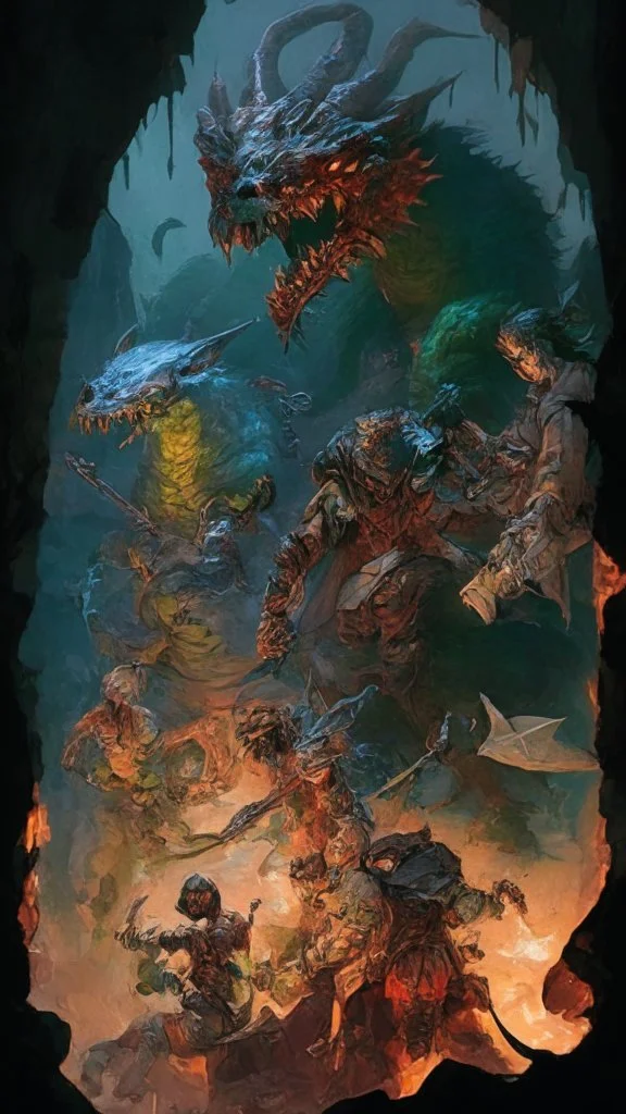 rpg cover with a group of adventurers fighting a dragon