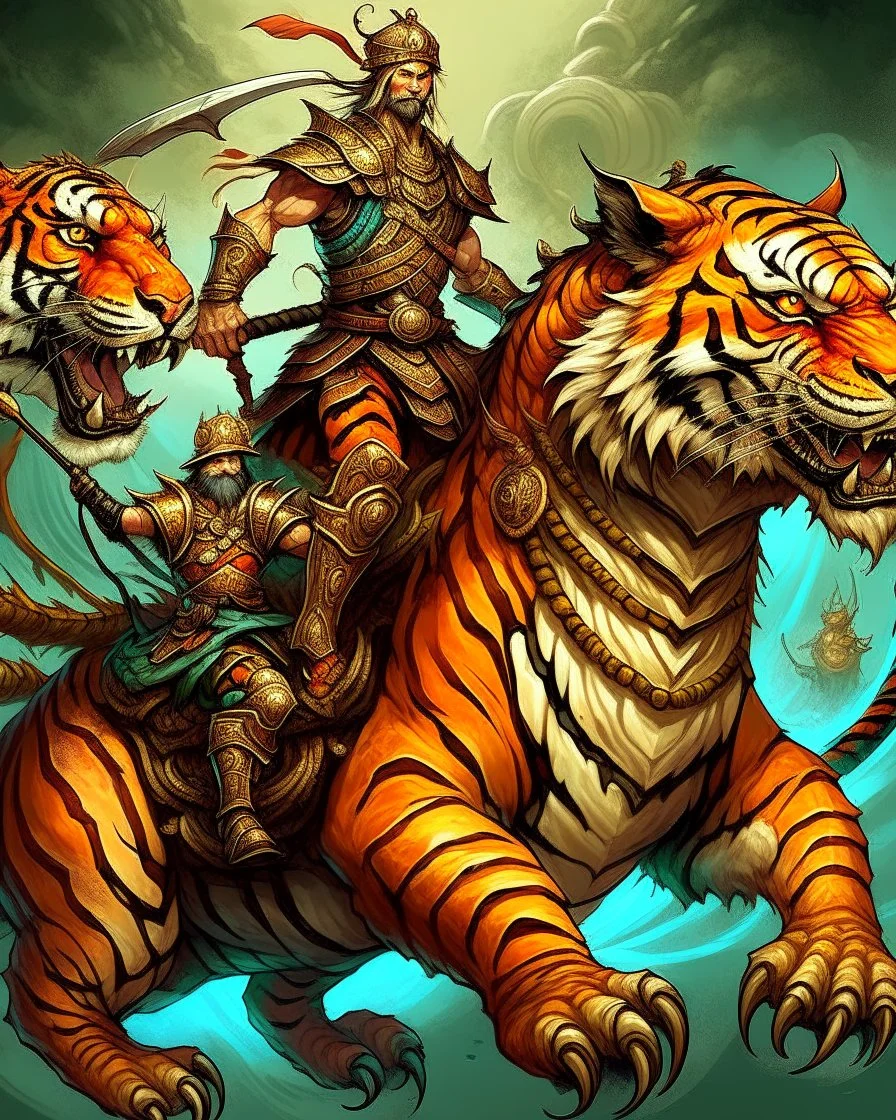 A combination of a dragon and a tiger and a commander riding on it