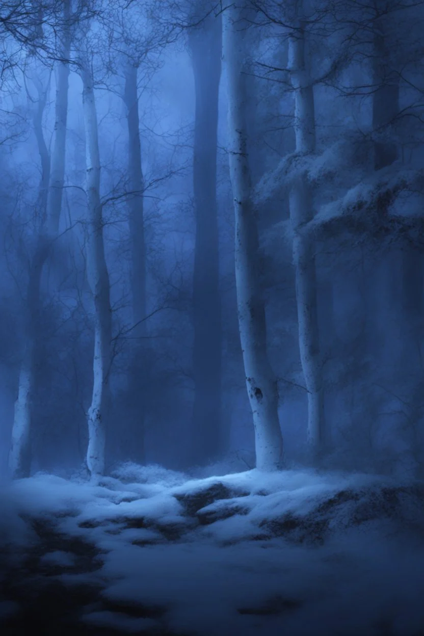 Winter Night, shades of blue, dark, moonlight forest