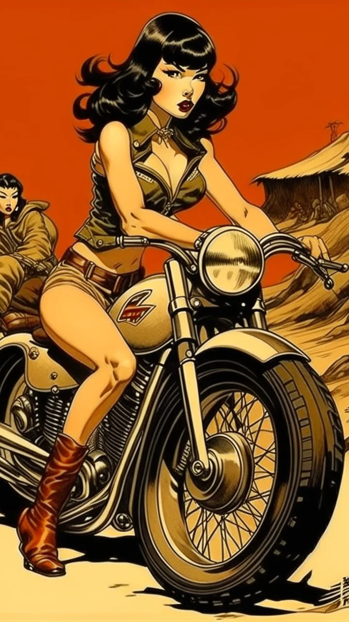 Betty page motorbike art from japanese style 1900 movie