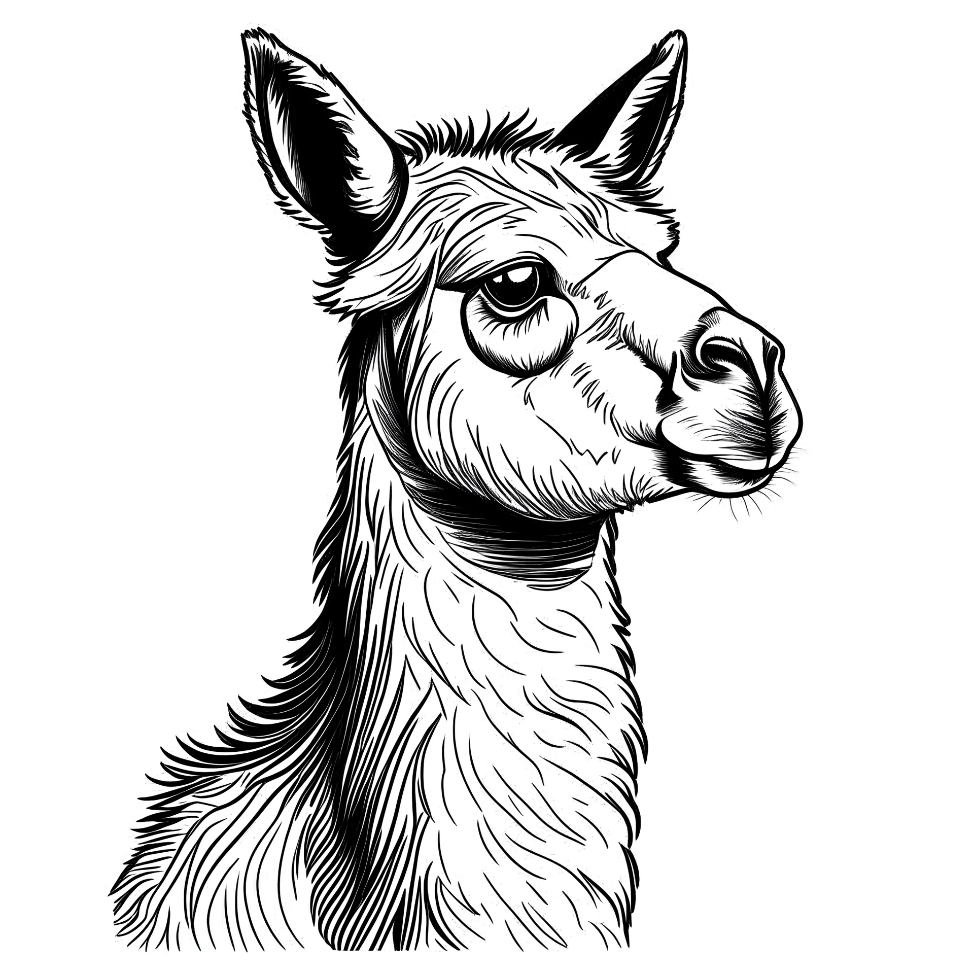 easy black and white on a white background lama thick line drawing