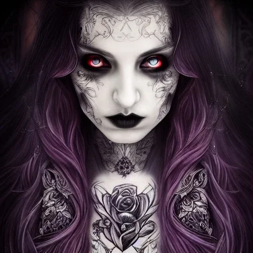 perfect long-haired Vampire, perfect eyes,perfect face, full tattoos of gothic roses art and galaxy ,8k resolution, high-quality, fine-detail, intricate, digital art,volumetric lighting,highly detailed, masterpiece, delicate detailed, sharp focus, insanely detailed, fantasy art, intricate detailed, elegant, fog, Special Lighting, Vibrant, color Scheme, forest, unreal engine 5, trending on artstation,phighly detailed fantasy rose tones portrait, style Daniel Merriam and Jacek Yerka