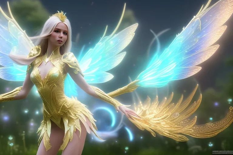  beautiful cosmic fairy, long hair, golden skin, nice smiling, transparent wings, magic glamour make up, delicate colors, beautiful glamour galactique dress, ultra sharp focus, 8k, unreal engine 5, extremely sharp detail, light effect, soft light atmosphere of a spaceship, smooth, full of details, face in front, complete vision of face and hair and body